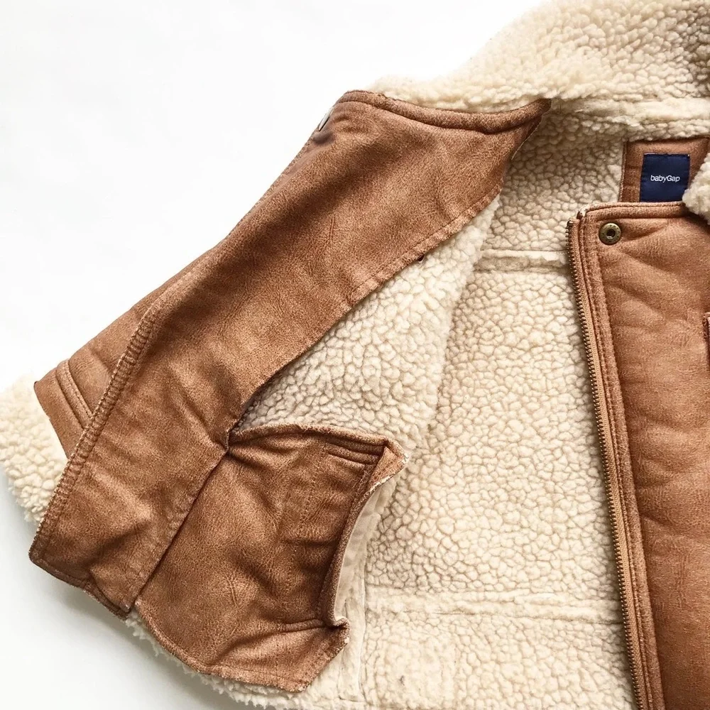 BABygap brown shearling motto style jacket EUC 2T